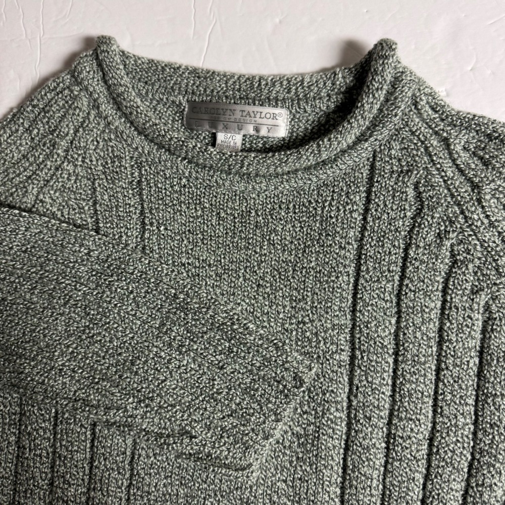 Carolyn Taylor Luxury Ribbed Knit Sweater Sage Green Womens Small‎